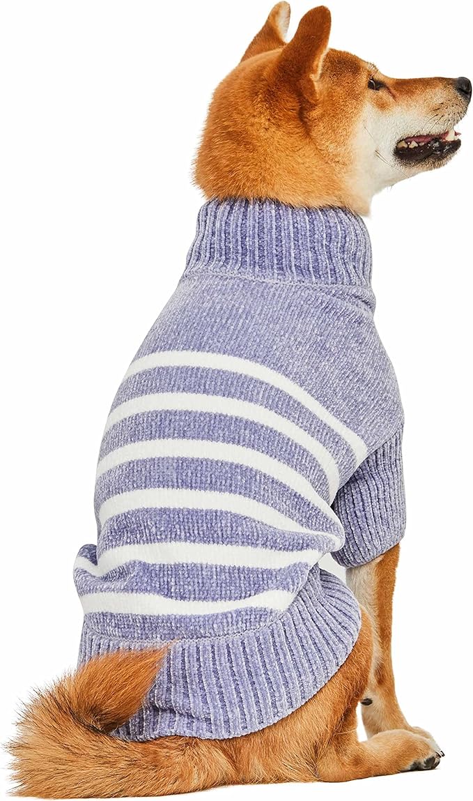 Blueberry Pet Cozy Soft Chenille Classy Striped Dog Sweater in Stonewash Blue, Back Length 10", Pack of 1 Clothes for Dogs