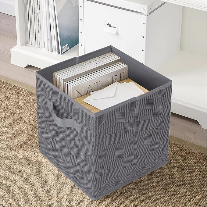 ShellKingdom Storage Bins, Foldable Fabric Storage Cubes and Cloth Storage Organizer Drawer for Closet and Toys Storage, 2 Pack (Dark Gray with Black Stripe)