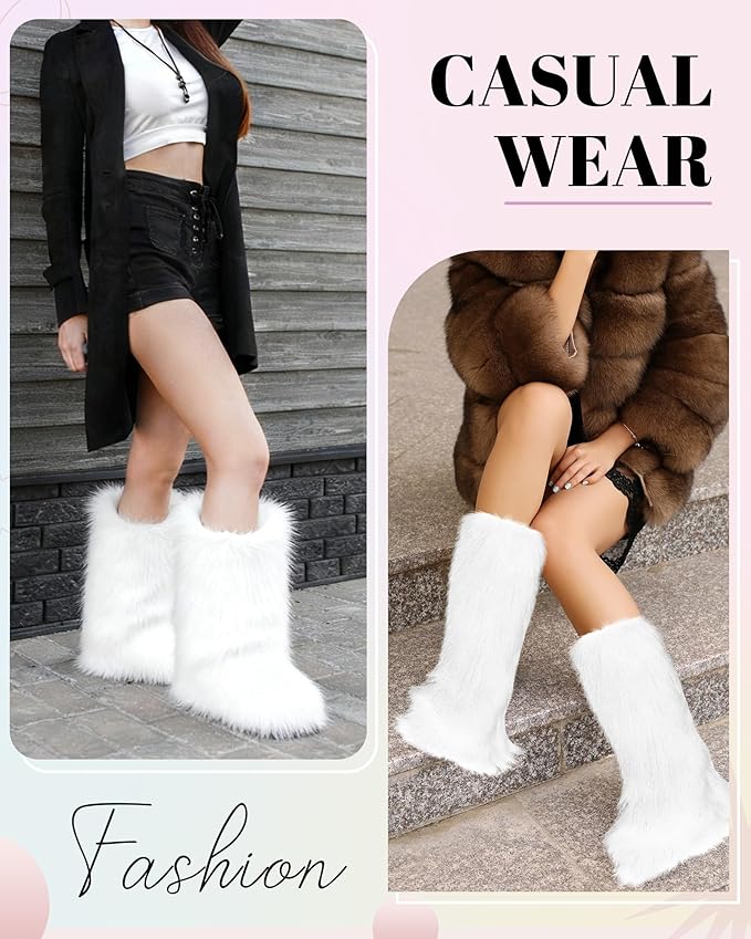 Berlune Faux Fur Fuzzy Leg Warmers Furry Boot Cuff Fur Fluffy Shoes Cover Sleeves for Women Valentines Winter Costumes