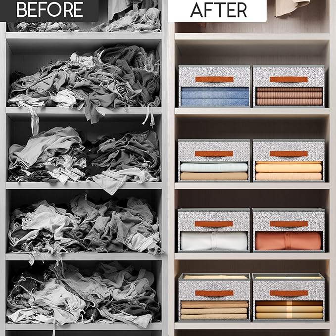 Drawer Organizers and Storage - 10 Pack Foldable Pants Organizer with Clear Window & Handles, Fabric Closet Organizer for Clothes, Jeans, Sweaters, Towels, T-shirt, Scarf (Ant Light Gray)