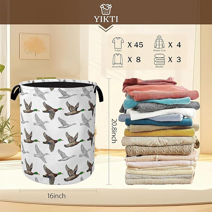 Collapsible Laundry Basket,Mallard Duck Dirty Clothes Hamper,Farmhouse Hampers for Bedroom Waterproof Oxford Cloth Storage Organizer for Bathroom,Nursery,Dorm,16x20 Inch