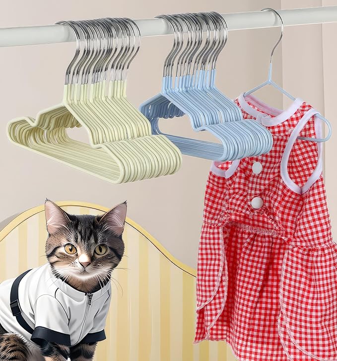 20PCS Dog Hangers: Dog Closet for Small DogsNon-Slip Space Saving Hanger Doll Clothes Cat Outfits (Apricot)