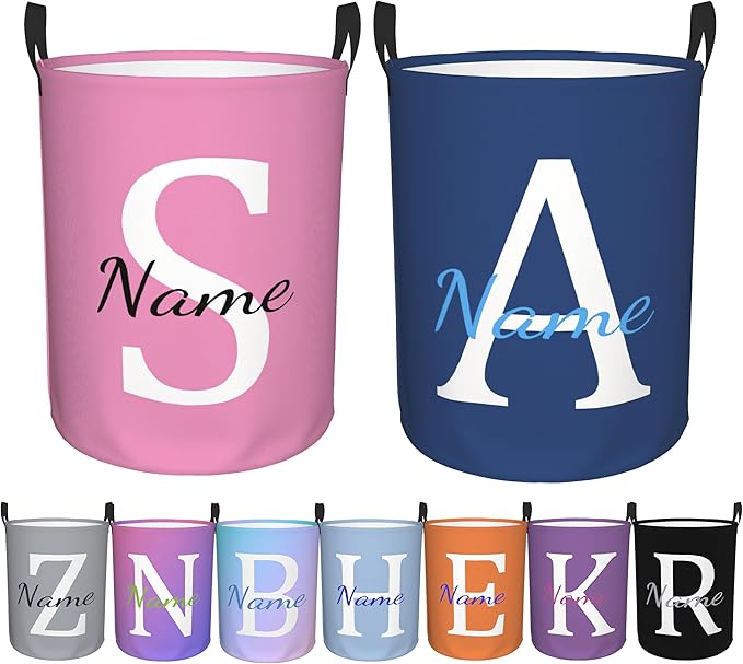 Custom Name Laundry Hamper, Personalized Laundry Basket with Name, Customized Dirty Clothes Storage Basket with Handles for Boys Girls Men Women Bathroom Bedroom(M)