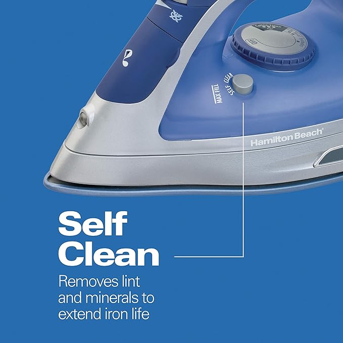 Hamilton Beach Steam Iron & Vertical Steamer for Clothes with Scratch-Resistant Durathon Soleplate,8' Retractable Cord,3-Way Auto Shutoff,Anti-Drip,1500 Watts,Blue,(Pack of 2)