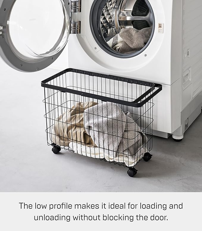Yamazaki Home Tower Small Rolling Laundry Basket Metal Hamper Cart With Wheels And Handle, 14.8" - Steel - 9.8 Gallons, 35 Liters