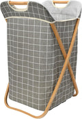 Household Essentials Bamboo X Frame Hamper with Grid Pattern, Gray