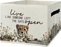 Rustic Cheetah Storage Bins & Boxes with Handles, Farmhouse Leopard Foldable Basket for Organizing, Live Like Someone Left the Gate Open Collapsible Storage Basket for Bedroom Bathroom Clothes