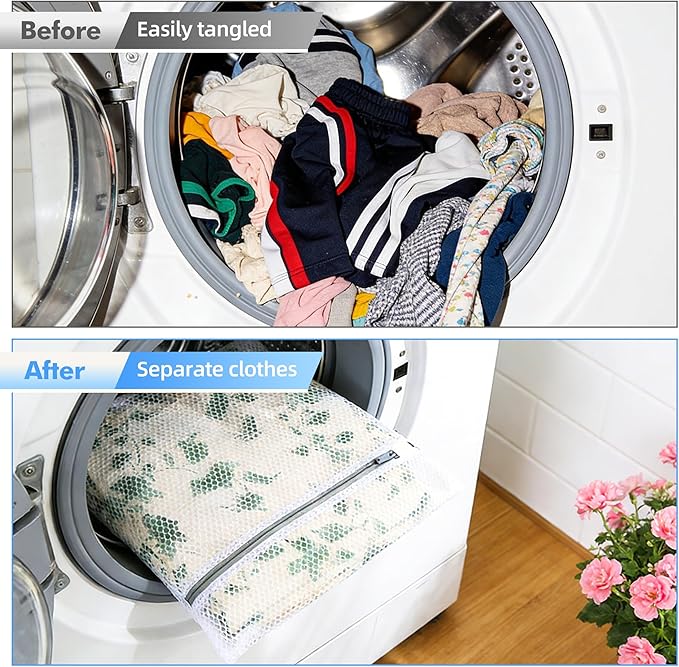 4PCS Large Mesh Laundry Bags for Delicates - 12x16 Inch White Honeycomb Wash Bags for Lingerie, Sweaters, Shoes
