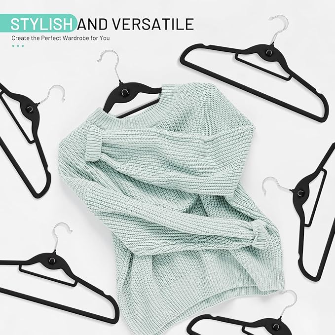Velvet Stackable Hangers 30 Pack, STOPKLAS Black Clothes Hanger Non Slip Felt Hangers with 360° Swivel Hook, Thin Hanger Space Saving, Heavy Duty Closet Hanger for Clothes, Coats, Suits, Dress, Pants