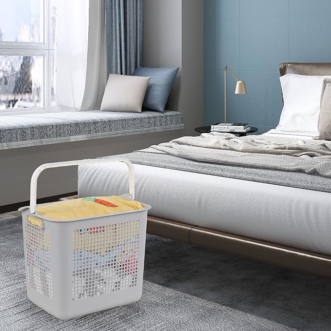 35 Liter Plastic Laundry Basket with Carry Handle, 4 Pack Clothes Hamper, Gray