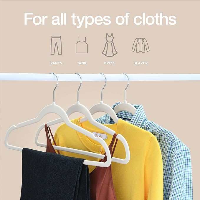 Home-it Premium Velvet Hangers 30 Pack - Ivory Heavy Duty Suit Clothes Hangers Non Slip, for Closet, Jacket, Shirt, Pants and Suit, Hook Swivel 360 - Ultra Thin