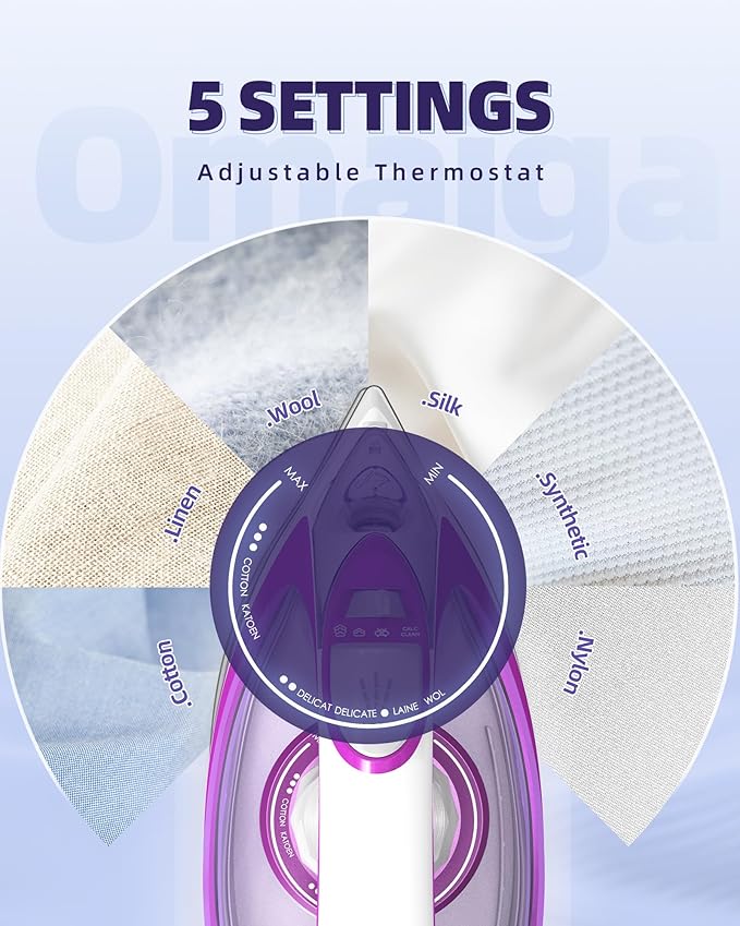 1750W Steam Iron for Clothes, Powerful Steam Iron with Rapid Heating & Ceramic Soleplate, Self-Cleaning, Auto Shut Off, Large Water Tank for Home Use