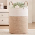 80L Large Hamper Laundry Basket Tall Woven Rope Clothes Hamper Blanket Basket in Living Room Bathroom Bedroom Brown