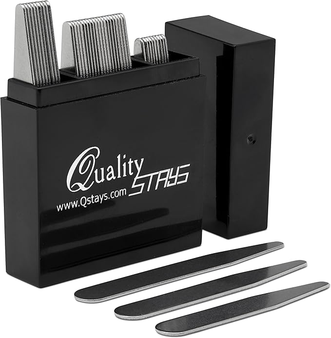 Quality Stays Metal Collar Stays for Men – Set of 40 Dress Shirt Collar Stays for Men, 3 Sizes in a Divided Box