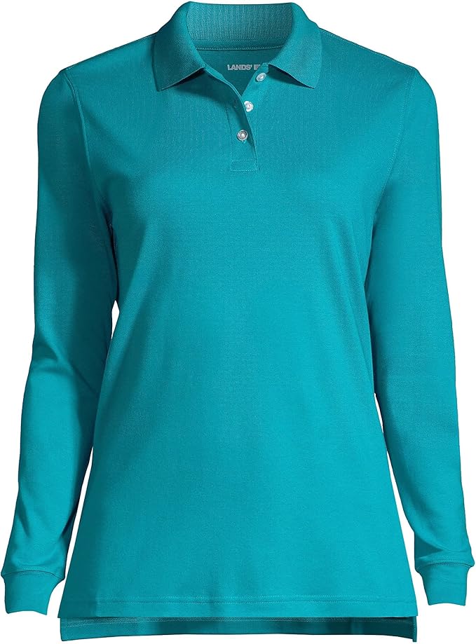 Lands' End School Uniform Kids Long Sleeve Interlock Polo Shirt