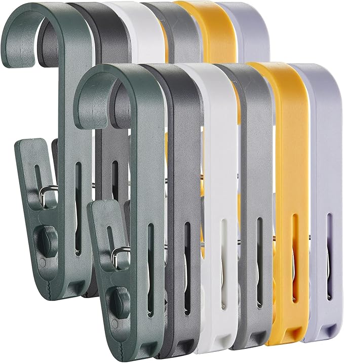 Large Laundry Hook Clothes pins 12pcs Sock Clip Laundry Clips with Springs, Strong Plastic Clothes Drying Line Pegs