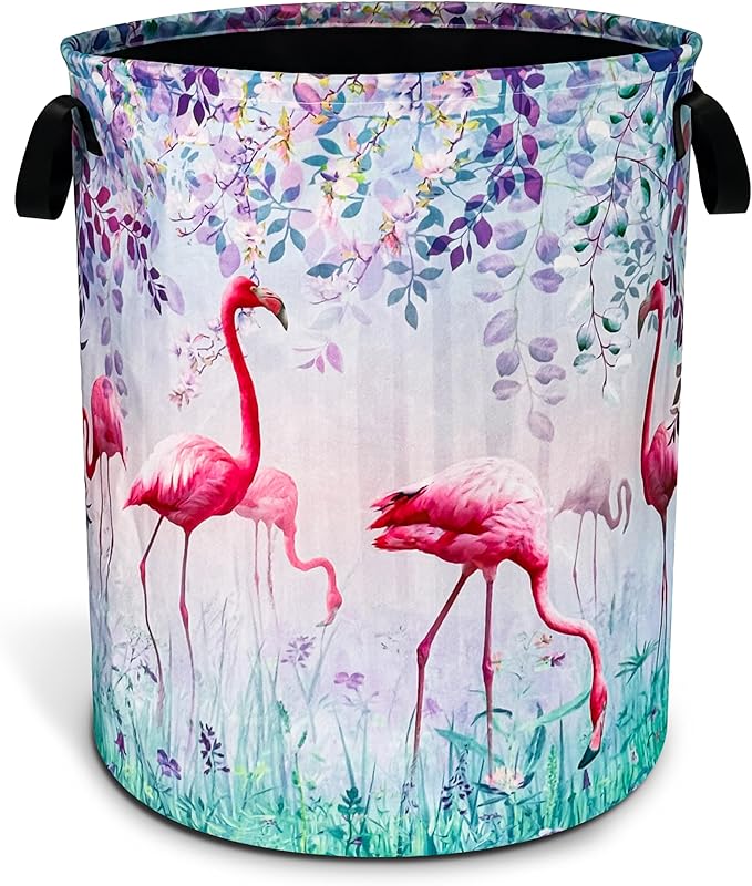 Flamingo Laundry Basket Animal Foldable Oxford Cloth Funny Tote Bag Laundry Hamper Clothes Storage Bucket Toy Organizer For Bathroom/Laundry Storage/Bedroom 18.9x16.5 Inch