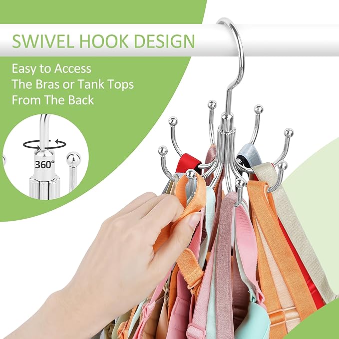Tank Top Hanger, Rotatable Bra Hanger for Closet, Max 24 Capacity Metal Tank Top Holder Storage Space Saving Sport Bra Organizer, Silver