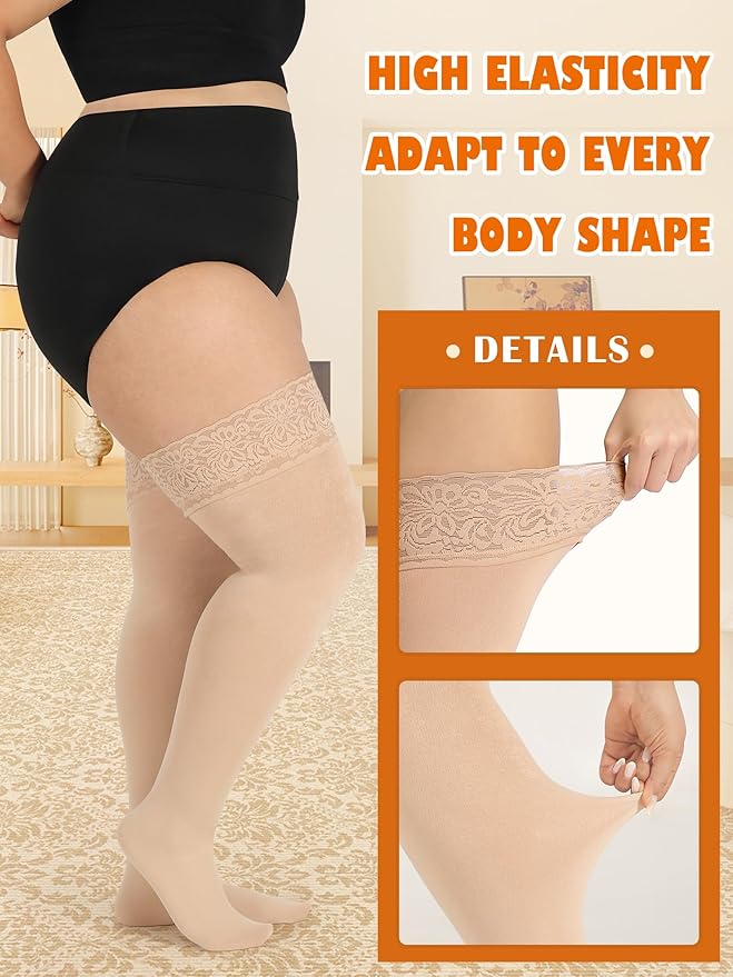 Plus Size Thigh High Socks for Women Fleece Lined Extra Long Over the Knee Stockings Leg Warmers Boot Socks
