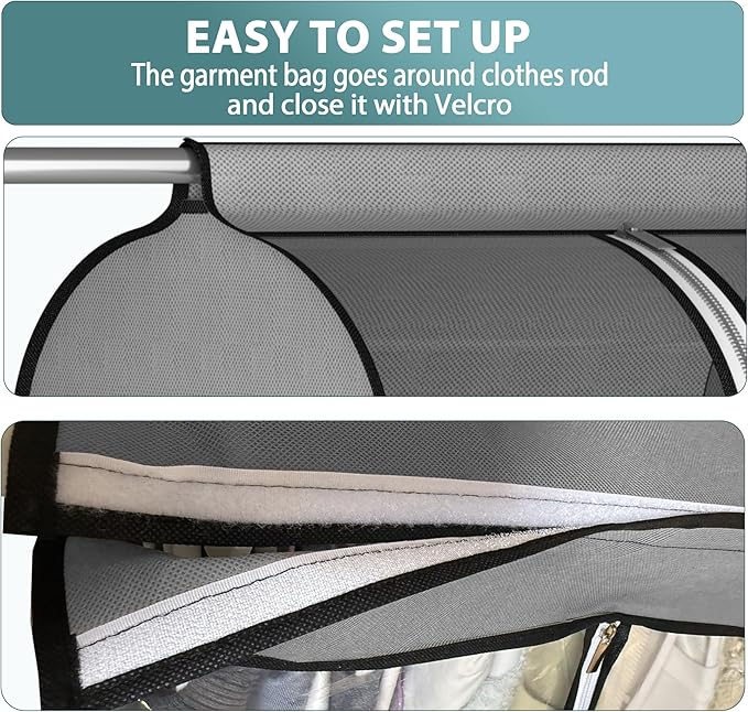 22” Gusseted Garment Bags for Hanging Clothes, Large Clear Window Clothes Cover for Closet Storage, Wardrobe Coat Protector for Suit, Shirt Long Dress, Bottom Enclosed, 2 Pack, 60” Long