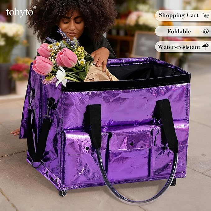 tobyto Reusable Grocery Bag on Wheels, 105L Foldable Rolling Tote, Shopping Trolley 66LBS Capacity - Water-Resistant for Laundry, Picnic, Storage & Travel