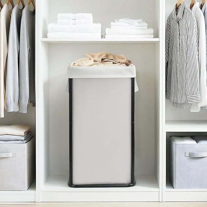 STORAGE MANIAC Large Laundry Hamper, 23.7 Gal. Metal Laundry Basket with Removable Bag for Easy Carry, Strong Dirty Clothes Hamper for Bedroom, Bathroom, Dorm, College, 90L Grey