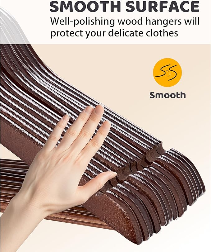 Wooden Hangers 30 Pack, Smooth Wood Hangers with 360 Swivel Hook & Notches, Solid Coat Hangers Wooden for Closet, Walnut