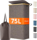 Lifewit 75L Slim Laundry Hamper with Lid, Narrow Laundry Basket with Removable Bag & Bamboo Handles, Fodable Thin Dirty Clothes Hamper for Laundry Collapsible Bin for Bathroom Bedroom Dorm, Brown