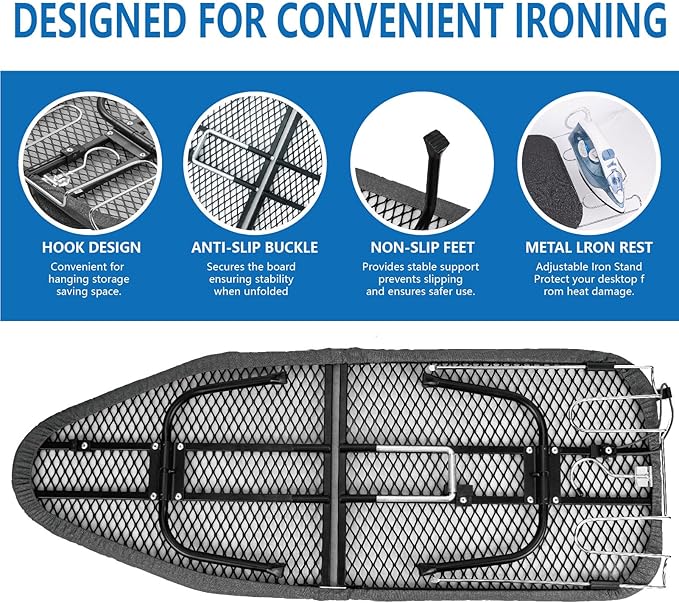 Metal Mesh Panel Tabletop Ironing Board with Iron Rest, Portable Ironing Board Small with Heat Resistant Cotton, Mini Iron Board for Small Space, 31.5x11.8x6.2IN, Black