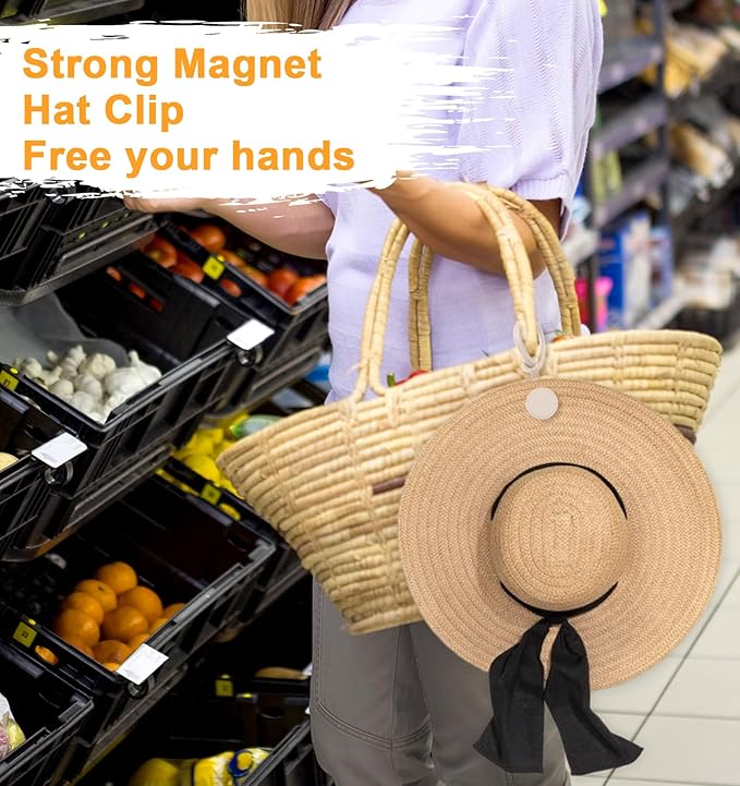 Magnetic Hat Clip, Adjustable Magnetic Hat Clip for Travel on Bag, Silicone Travel Hats Clips for Beach Vacation, Perfect for Sun Hats, Easy to Use
