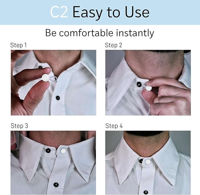C2 Elastic Shirt Collar Extenders - 5 Pack Neck Button Expander - Non-Metal Button Extender Dress Shirt - Black and White