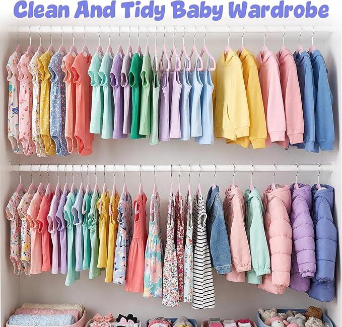 HOUSE DAY 11.4 Inch Baby Hangers 30 Pack - Plastic Kids Hangers Space Saving Thin Profile, Children Closet Organizers with Rotatable Hook of 360°, Heavy Duty for Toddler Clothes Nursery - Pink
