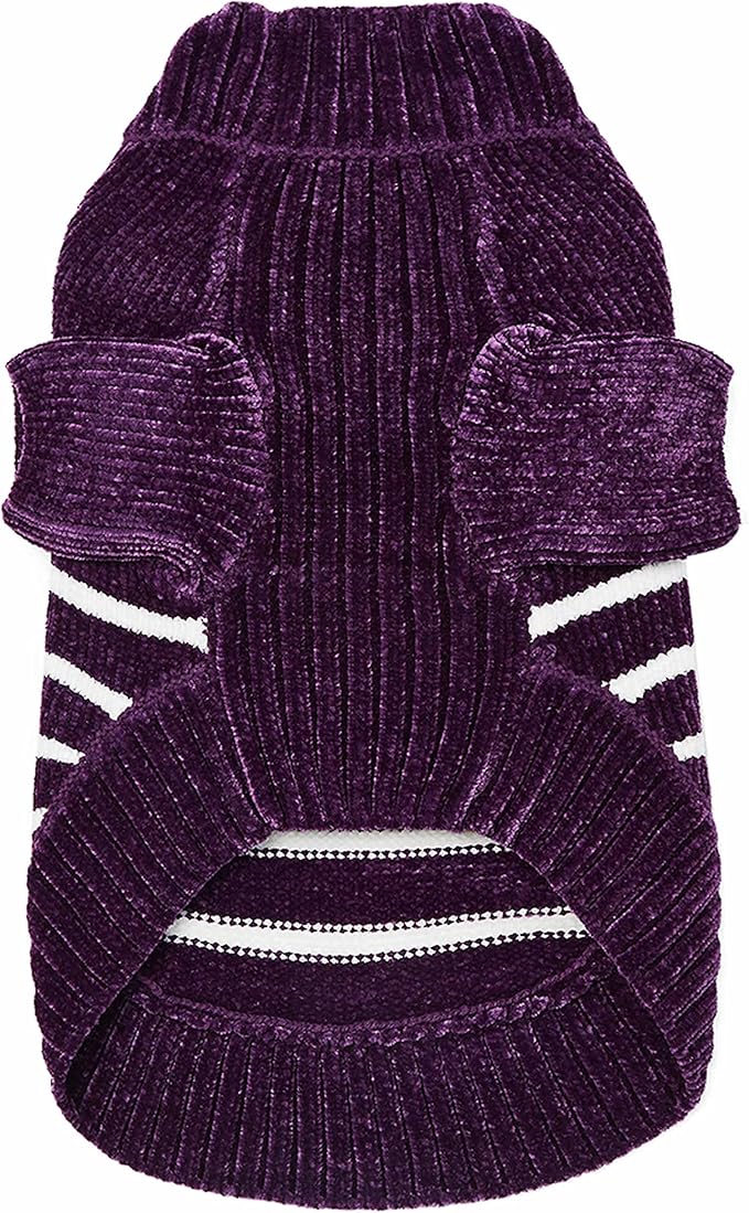 Blueberry Pet Cozy Soft Chenille Classy Striped Dog Sweater in Dark Plum, Back Length 10", Pack of 1 Clothes for Dogs