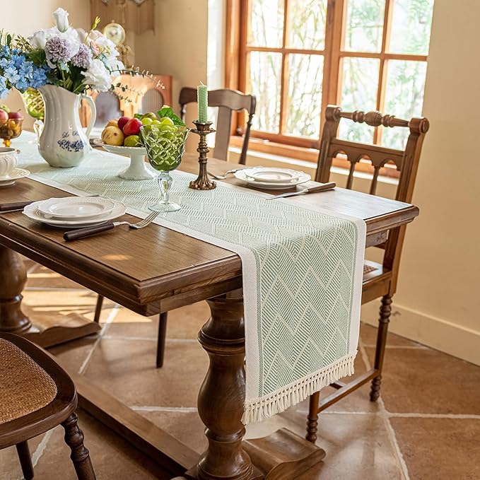 Table Runner 48 Inches Long,Waterproof Boho Table Runner with Tassel Fringe,Table Runners for Party Coffee Table