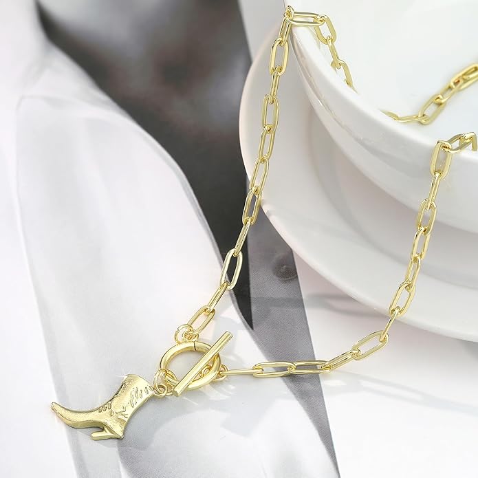 Chunky Gold Necklace for Women Gold Evil Eye Cowboy Pendant Necklace Dainty Paperclip Chain Vintage Luck Amulet Choker Necklaces Celestial Jewelry Gift
