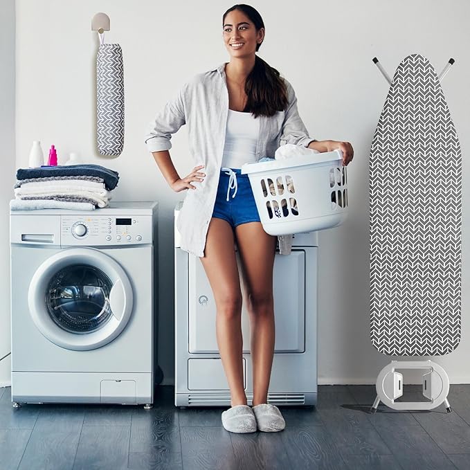 BNDX Ironing Board Cover and Pad 18" x 49" – Scorch-Proof, Tension Fit for Home Business Owners, Hotels, Professionals – Ebony Wheat