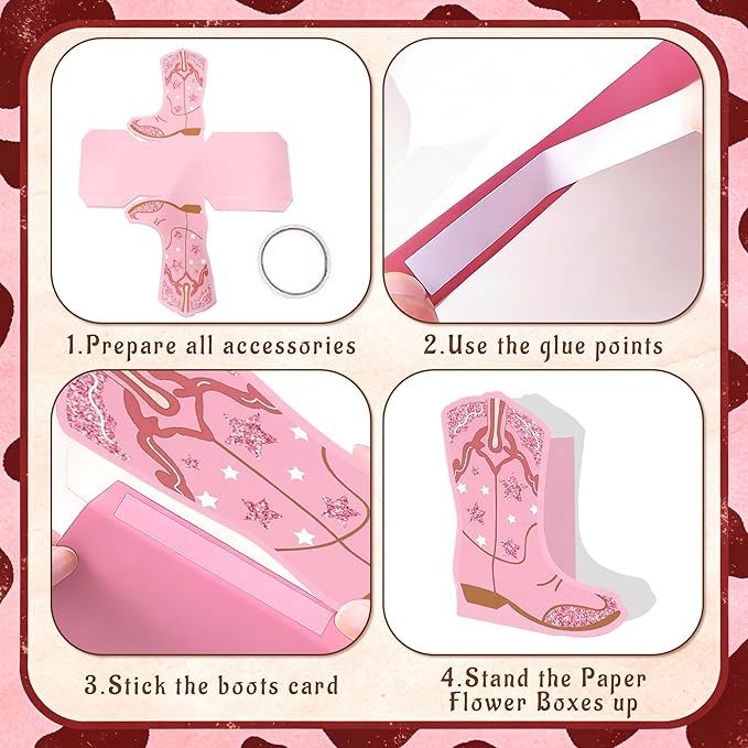 JeVenis 12 PCS Western Cowgirl Boots Flower Boxes Centerpiece Boot Shape Gift Boxes Party Decoration Vase Pink Centerpieces Boot Rodeo Birthday Baby Shower Wedding Supplies