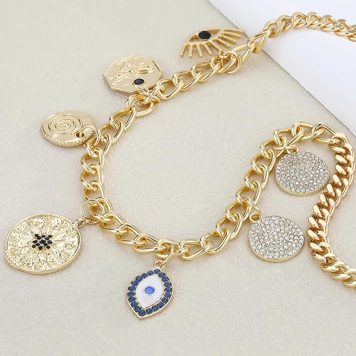 Chunky Gold Necklace for Women Gold Evil Eye Cowboy Pendant Necklace Dainty Paperclip Chain Vintage Luck Amulet Choker Necklaces Celestial Jewelry Gift
