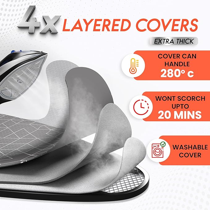 Xabitat Extra Wide Ironing Board 60" X 20" with Wheels & Wall Mount Hanger | Full Metal Iron Board | Built in Iron Caddy | Heat & Scorch Resistant Cover| Heavy Duty | Wide Leg