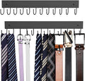 Belt Hanger Wall Mounted, Wooden Belt Organizer 2 Pack Max 24 Storage Capacity, 180° Rotating Space Saving Hangers for Ties, Tank Tops, Scarves, Bras, Keys, Bags Halloween Black