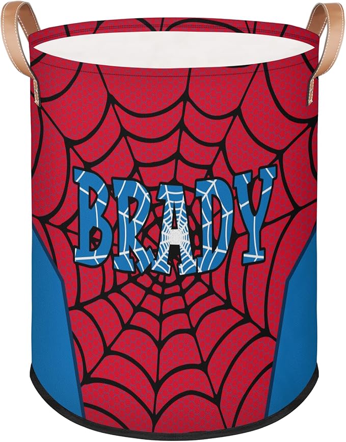 Spider Wed Personalized-Laundry-Hamper-Basket for Kids Custom Name Collapsible Storage Organizer Bin Dirty Clothes Toys Hamper for Boys Nursery in Laundry, Bedroom, Bathroom Wed-3