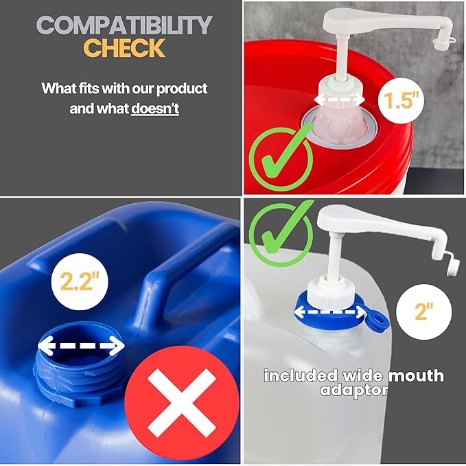 Pump for Gallon Jug & 5 Gallon Bucket, Leakproof Heavy Duty Pump Dispenser for Laundry Detergent, Shampoo, Soap, Oil, Snow Cone Syrup, Popcorn Butter, Commercial Household Industrial Use (1pc)