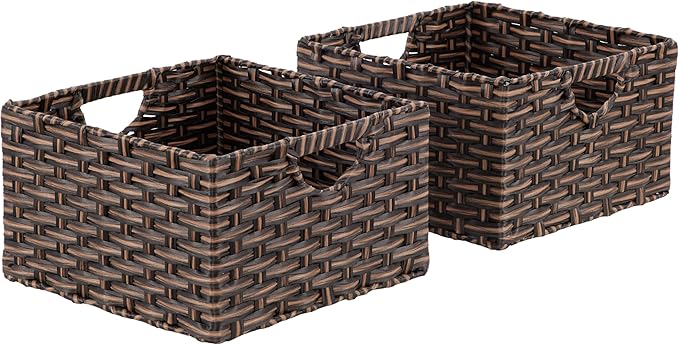 Seville Classics Premium Handwoven Portable Laundry Bin Basket with Carrying Handles, Household Storage for Clothes, Linens, Sheets, Mocha Brown, Rectangular (2-Pack)