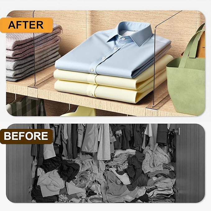 8 Pack Closet Shelf Dividers Organizer Purse Clothes Organization Acrylic Clear Tall Divider Separators for Wood Wire Thick Shelves Kitchen Office Bookshelf Storage Handbags Bag Sweater