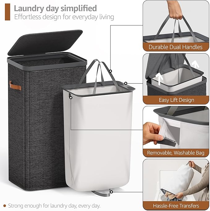 Sorbus Laundry Hamper with Lid - Collapsible Fabric Laundry Basket with Handles and Removable Laundry Bag – 26.5 Gallon (100 L) Dirty Clothes Hamper for Bedroom, bathroom and dorm - 2 Pack (Black)