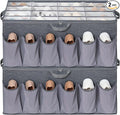 Shoe Organizer for Closet, Shoe Storage Solution with Clear Cover & Adjustable Dividers, Fabric Shoe Box Fits 16 +12 Pairs Shoes, Grey, 2-Pack