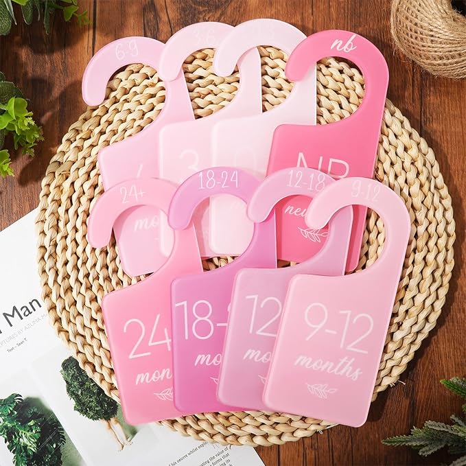 Whaline Acrylic Baby Closet Dividers Pink Hanging Infant Clothes Hanger Separators Thicken Baby Wardrobe Organizers for Home Nursery Supplies, 6.7 x 3 Inch, 8Pcs