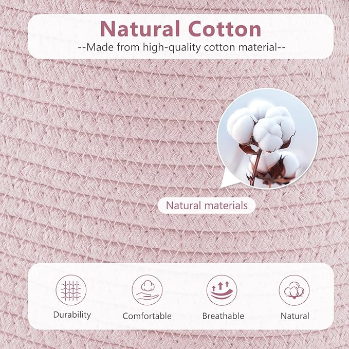 Cotton Rope Storage Basket, 15x10x9 Inches, Woven Basket for Shelves, Clothes, Towels, Books, and Laundry, Light Pink (3 Pack)