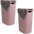 Mind Reader Slim Laundry Hamper with Lid, 60L Tall Clothes Basket, Narrow Tapered Design for Bathrooms, Closets and Laundry Rooms, Plastic, 2 Pack, Pink