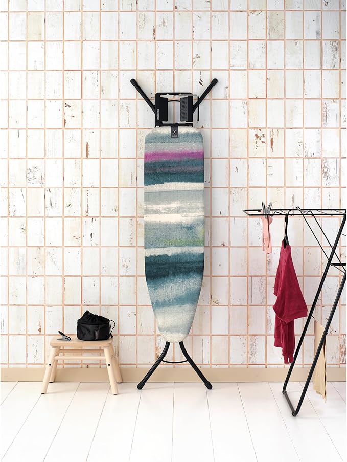 Brabantia Size A Compact Small Ironing Board (43x12 in) 7 Height Options, Adjustable Steam Iron Rest Holder (Morning Breeze) Non-Slip Feet, Anti-Collapse Child Locks